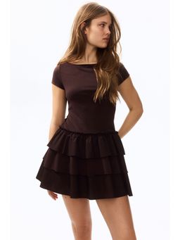 H&M - Women Brown Tiered Cotton Dress