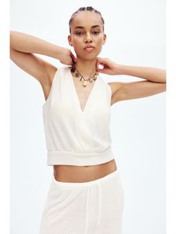 H&M - Women White Knitted Wrap Top