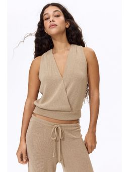 H&M - Women Beige Knitted Wrap Top