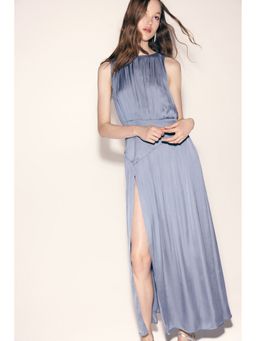 H&M - Women Blue Gathered Satin Dress