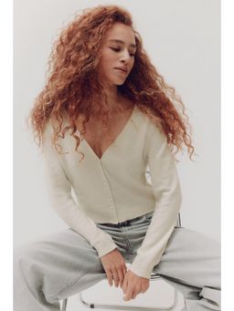 H&M - Women Beige V-Neck Cardigan