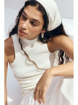 H&M - Women White Rib-Knit High Neck Top