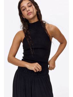 H&M - Women Black Rib-Knit High Neck Top
