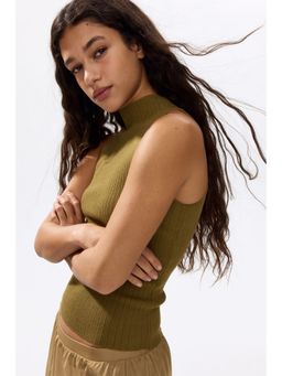 H&M - Women Green Rib-Knit High Neck Top