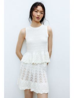 H&M - Women White Pointelle-Knit Peplum Top