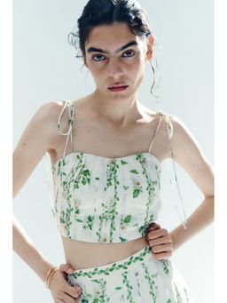H&M - Women White Pleated Linen-Blend Crop Top