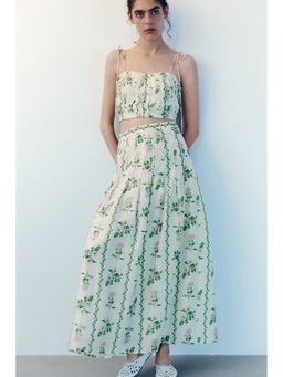 H&M - Women White Flared Linen-Blend Skirt