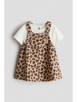 H&M - Girls White 2-Piece Dungaree Dress And Top Set