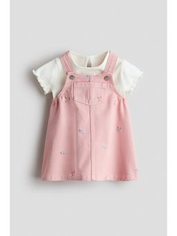 H&M - Girls Multi-Color 2-Piece Dungaree Dress And Top Set