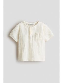H&M - Boys White Cotton Muslin Henley T-Shirt