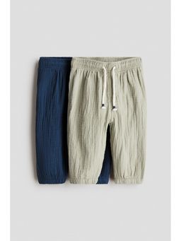 H&M - Boys Green 2-Pack Cotton Muslin Joggers