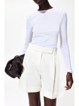 H&M - Women White Tailored Linen-Blend Shorts