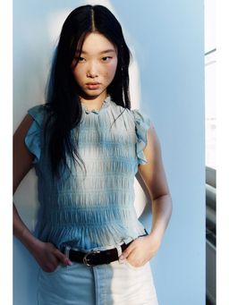 H&M - Women Turquoise Smocked Peplum Top