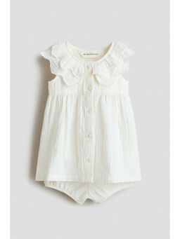 H&M - Girls White 2-Piece Printed Cotton Set