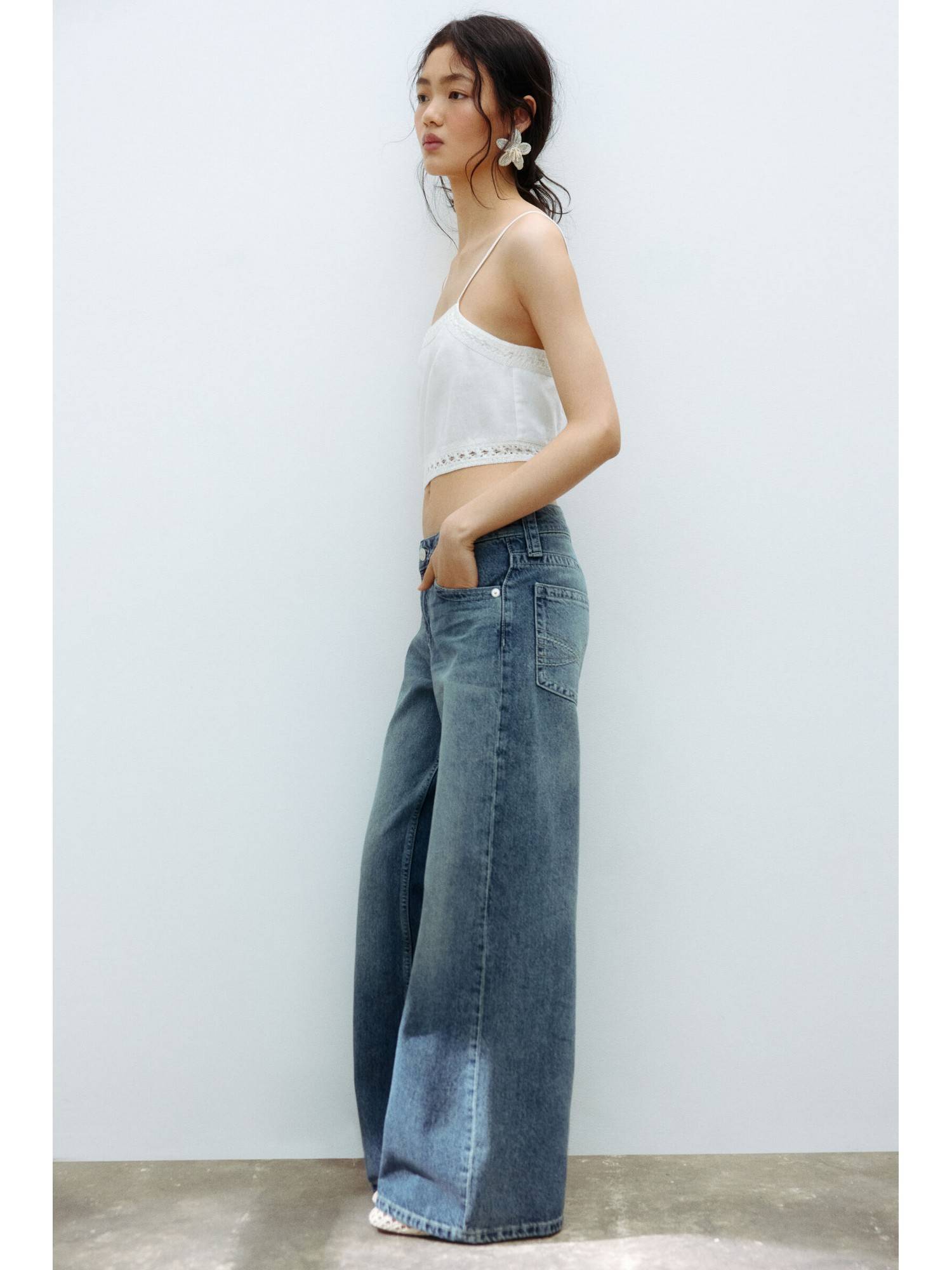 Women Blue Baggy Wide Low Waist Jeans
