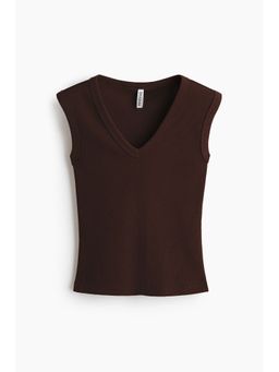 H&M - Women Brown Ribbed V-Neck Vest Top