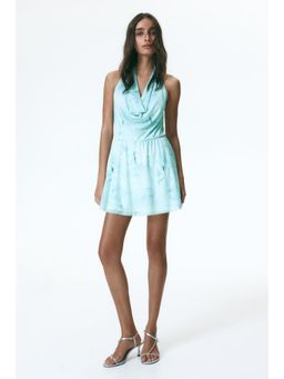 H&M - Women Turquoise Cowl-Neck Halterneck Dress