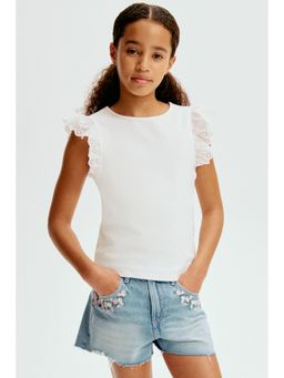 H&M - Girls Blue Embroidery-Detail Denim Shorts