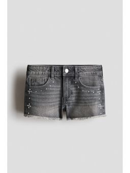 H&M - Girls Grey Embroidery-Detail Denim Shorts