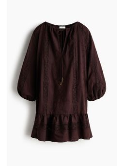 H&M - Women Brown Lace-Inset Tunic Dress