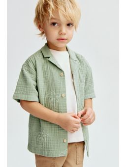H&M - Boys Green Embroidered Muslin Resort Shirt