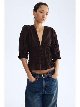 H&M - Women Brown Smocked-Waist Top
