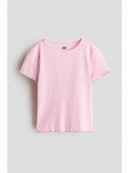H&M - Girls Pink Overlocked Ribbed T-Shirt