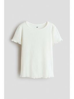 H&M - Girls White Overlocked Ribbed T-Shirt