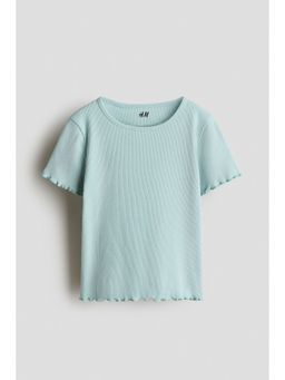 H&M - Girls Green Overlocked Ribbed T-Shirt