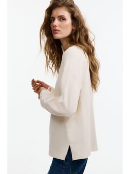 H&M - Women Beige Long-Sleeved Cotton Top