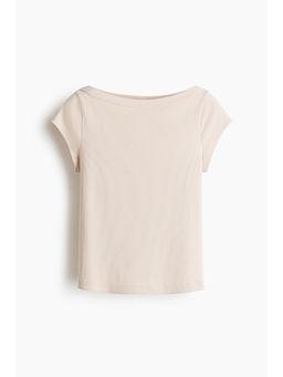 H&M - Women Beige Rib-Knit Boat-Neck Top