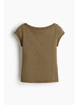 H&M - Women Green Rib-Knit Boat-Neck Top