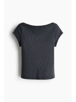 H&M - Women Black Rib-Knit Boat-Neck Top