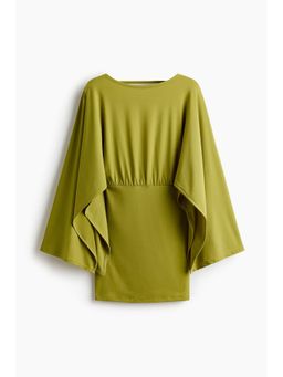 H&M - Women Green Cape-Sleeved Fine-Knit Dress