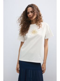 H&M - Women White Motif-Detail T-Shirt