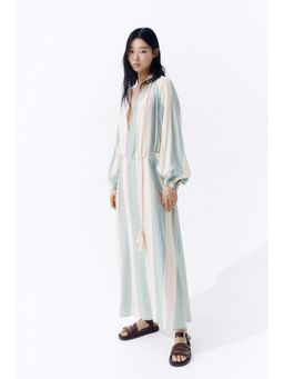 H&M - Women Beige Oversized Tie-Belt Dress