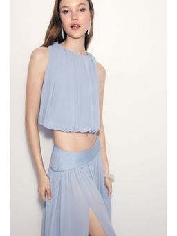 H&M - Women Blue Draped Bubble-Hem Top