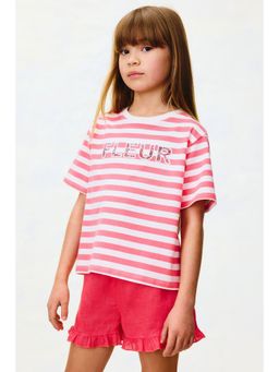 H&M - Girls Pink Appliqued Cotton T-Shirt