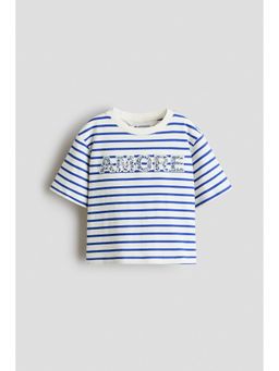 H&M - Girls Blue Appliqued Cotton T-Shirt