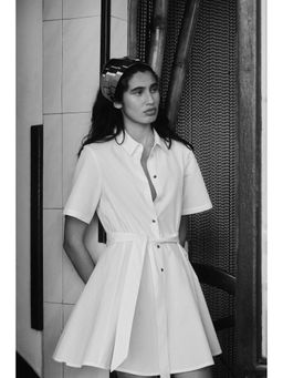 H&M - Women White Tie-Belt Shirt Dress