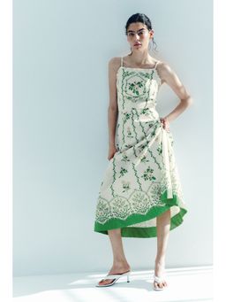 H&M - Women White Flared-Skirt Cotton Dress