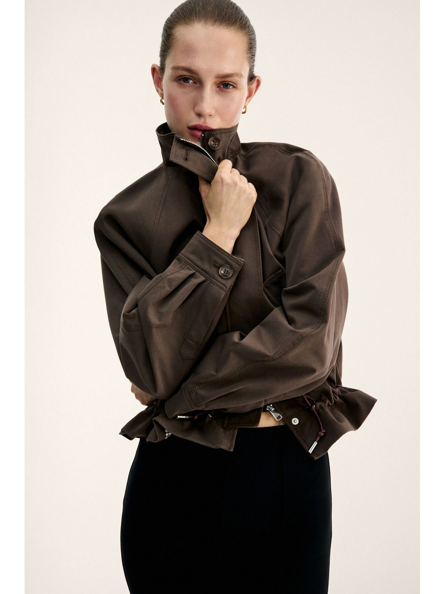 h&m Women Brown Cotton Twill Jacket-picture-31