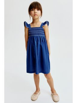 H&M - Girls Blue Smocked Cotton Dress