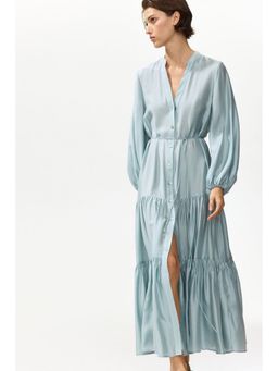 H&M - Women Turquoise Tiered-Skirt Shirt Dress