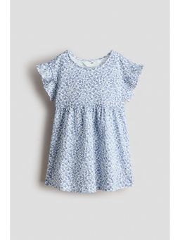 H&M - Girls Blue Flutter-Sleeved Cotton Dress