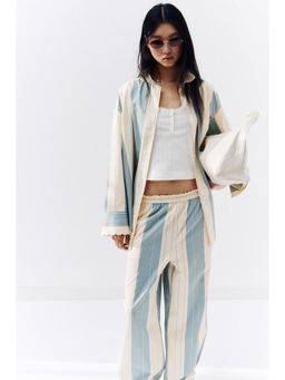 H&M - Women Blue Loose-Fit Poplin Trousers