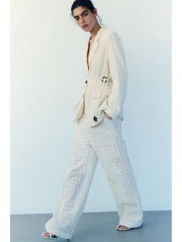 H&M - Women Beige Tailored Broderie Anglaise Trousers