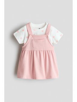 H&M - Girls White 2-Piece Dungaree Dress And Top Set