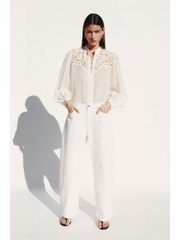 H&M - Women White Lace-Yoke Top
