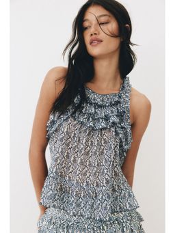 H&M - Women Multi-Color Frill-Trimmed Top